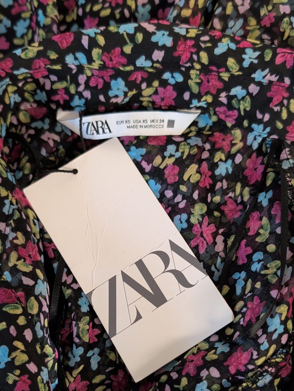Zara floral print mini dress featuring sheer long sleeves, a ruffle tiered desig - Picture 6 of 7